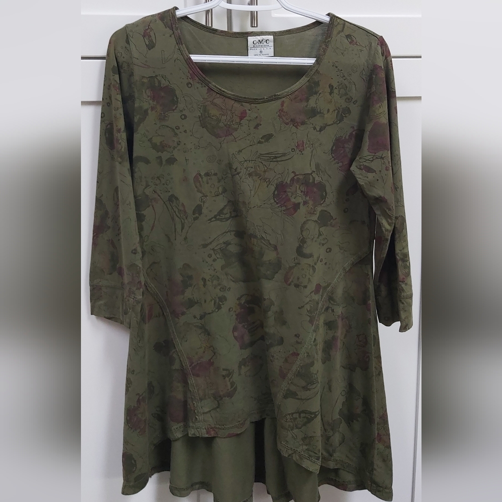 CMC olive green floral tunic top